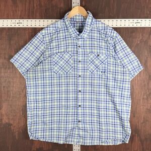Under Armour Heat Gear Vented Fishing Shirt Short Sleeve Blue Plaid Men's 2XL